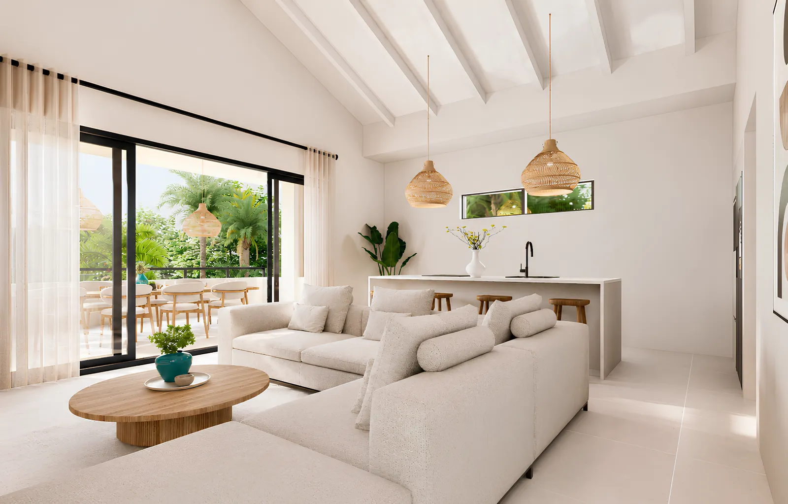 Serenity Residence 1st floor apartment — open-plan living with balcony view